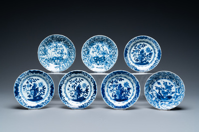 Twenty-two Chinese blue and white and famille rose cups and nineteen saucers, Kangxi and later