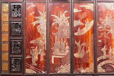 A Chinese nine-panel coromandel lacquer screen, dated 1797