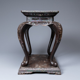 A Chinese mother-of-pearl-inlaid lacquered wooden stand, Kangxi