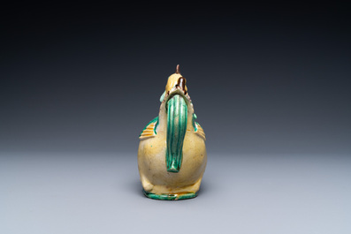 A Chinese sancai-glazed hen-shaped ewer and cover, Kangxi