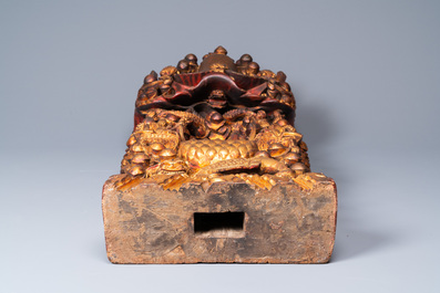 A large Chinese gilded and lacquered wooden reticulated Buddhist shrine, 17/18th C.