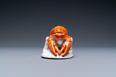 A Chinese polychrome box and cover in the shape of a lobster, 19th C.