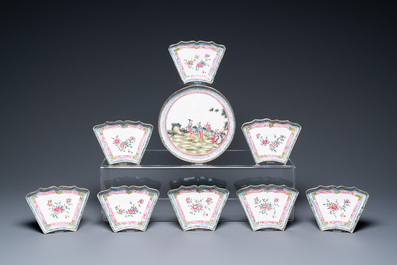 A Chinese nine-piece Canton enamel sweetmeat set, Qianlong