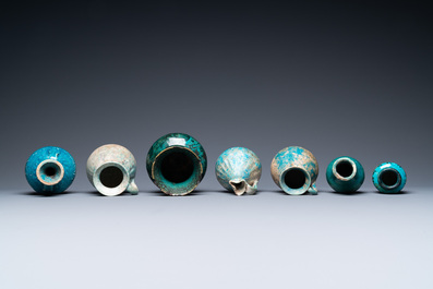 Une collection de sept vases et verseuses en c&eacute;ramique &agrave; &eacute;mail turquoise, Moyen-Orient, 13&egrave;me et apr&egrave;s