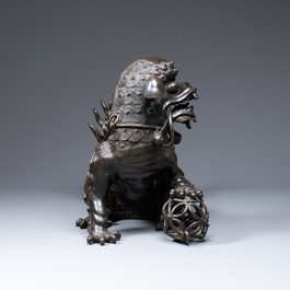 A large Chinese bronze 'Buddhist lion' censer, Ming