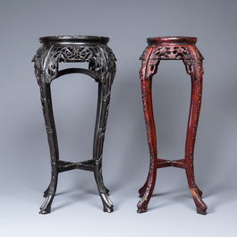 Four Chinese marble-top carved wooden stands, 19/20th C.