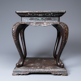 A Chinese mother-of-pearl-inlaid lacquered wooden stand, Kangxi