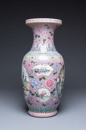 A large Chinese famille rose vase with ladies in a garden, Republic