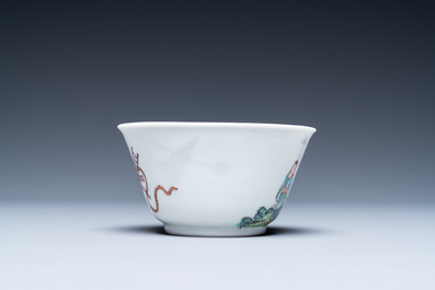 A Chinese Dutch-decorated &lsquo;Crucifixion&rsquo; cup and saucer, Qianlong