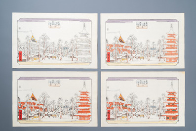 Hiroshige I, Utagawa (Japon, 1797-1858): 'Toto yukimi hakkei' - 'Huit sc&egrave;nes de neige dans la capitale de l'est,' publi&eacute; 1928 by Shotaro Sato