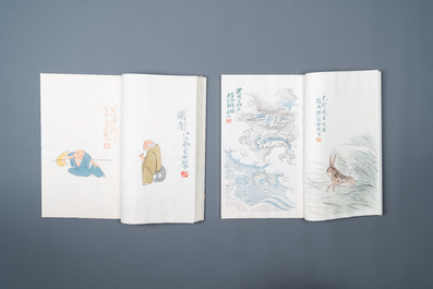 Une bo&icirc;te contenant deux albums de 200 estampes, dont 48 d'apr&egrave;s Qi Baishi et 38 d'apr&egrave;s Zhang Daqian, studio Rong Bao Zhai, P&eacute;kin, 1952