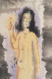 Ly Truc Son (Vietnam, 1949-): 'Woman with a candle', watercolour on paper, ca. 1989