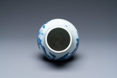 A Chinese blue and white vase with a landscape with figures, Yongzheng mark and of the period