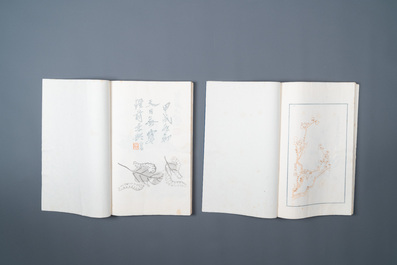 Une bo&icirc;te contenant deux albums de 200 estampes d'apr&egrave;s Qi Baishi, Zhang Daqian, Pu Ru, Ma Ji et autres, studio Rong Bao Zhai, P&eacute;kin, 1935