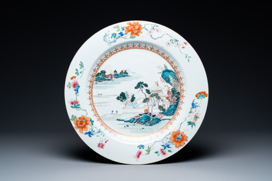 Sixteen Chinese famille rose dishes with fine landscapes, Qianlong