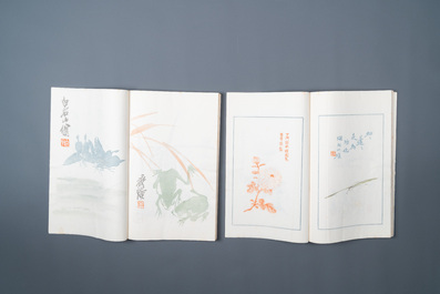 A box with two albums containing 200 woodblocks, a.o. after Qi Baishi, Zhang Daqian, Pu Ru and Ma Jin, Rong Bao Zhai studio, Beijing, 1935