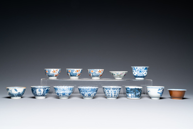 Thirty-six Chinese mostly blue and white saucers and thirty-two cups, Kangxi and later