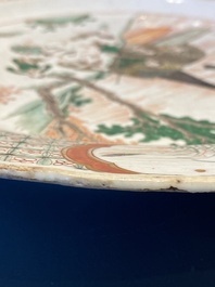 A Chinese famille verte dish with a kissing couple in a boat, Kangxi