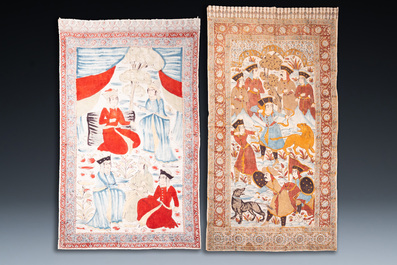 Qajar school: two painted cotton cloths, 19/20th C.