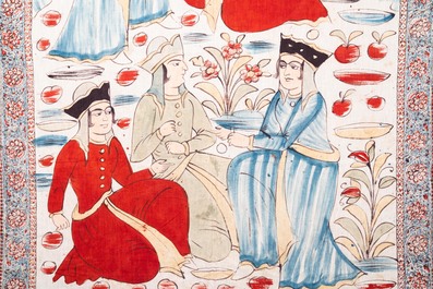 Qajar school: twee beschilderde katoenen doeken, 19/20e eeuw