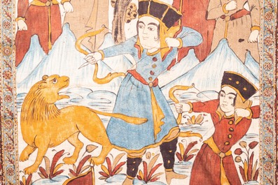 Qajar school: twee beschilderde katoenen doeken, 19/20e eeuw