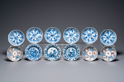 Thirty-six Chinese mostly blue and white saucers and thirty-two cups, Kangxi and later