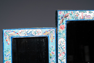 A Chinese Canton enamel three-screen folding mirror, Qianlong/Jiaqing