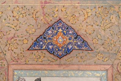 Miniature persane: 'Haji Bektash Veli', gouache rehauss&eacute;e d'or sur papier, 19&egrave;me