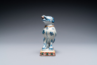 A polychrome Dutch Delft dog, 18th C.