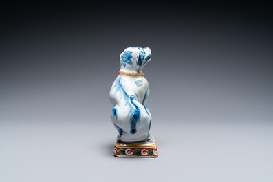 A polychrome Dutch Delft dog, 18th C.