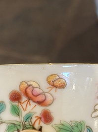 A pair of fine Chinese famille rose wine cups, Jiaqing