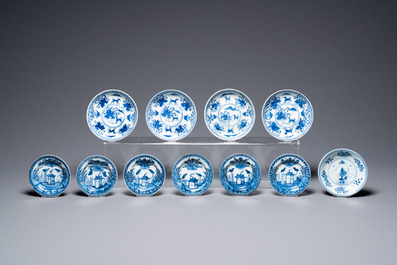 Thirty-six Chinese mostly blue and white saucers and thirty-two cups, Kangxi and later