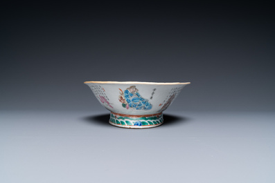 A pair of Chinese famille verte vases, a yellow-ground jar and a famille rose 'Wu Shuang Pu' bowl, 19th C.