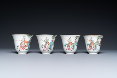 Quatre tasses et soucoupes en porcelaine de Chine famille rose, marque et &eacute;poque de Tongzhi