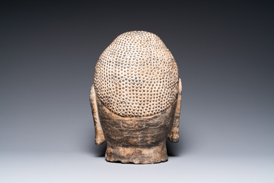 A Chinese stone head of Buddha, Ming or later