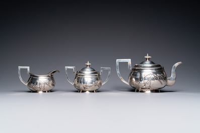 A Chinese silver tea service in presentation box, mark of Zee Sung, Shanghai, Republic