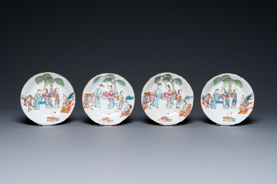 Four Chinese famille rose cups and saucers, Tongzhi mark and of the period