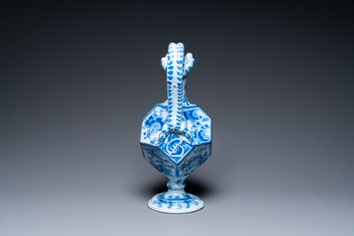 A rare large blue and white French faience facetted chinoiserie ewer, Nevers, late 17th C.