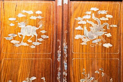 Four Chinese or Vietnamese mother-of-pearl-inlaid wooden panels, 19/20th C.