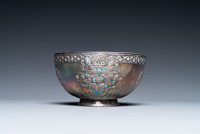 An Armenian enamelled silver cup and saucer, 18th C.