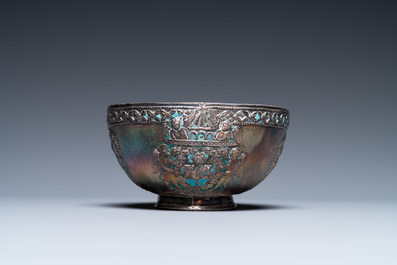 An Armenian enamelled silver cup and saucer, 18th C.