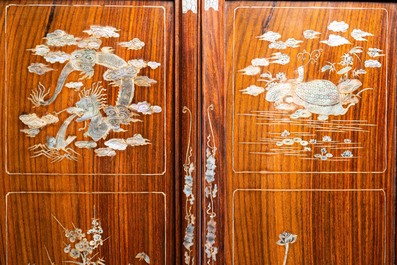 Four Chinese or Vietnamese mother-of-pearl-inlaid wooden panels, 19/20th C.