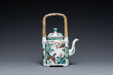 A Chinese famille verte 'mythical animals' teapot, Kangxi