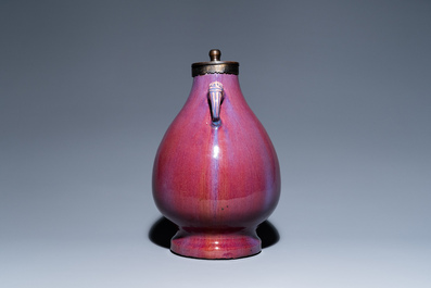 A Chinese lamp-mounted flamb&eacute;-glazed vase, Qianlong