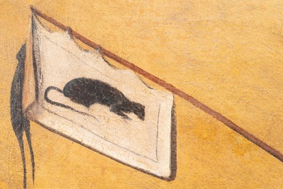 Franse school, navolger van Abraham Bosse (1602-1676): 'De rattenvanger', olie op doek in lijst uit de tijd, 17/18e eeuw