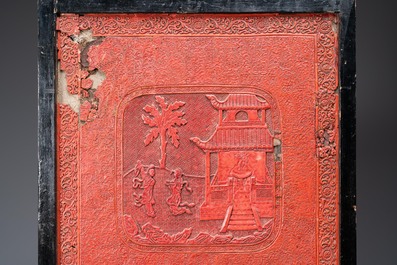 A Chinese red cinnabar lacquer screen panel, 18/19th C.