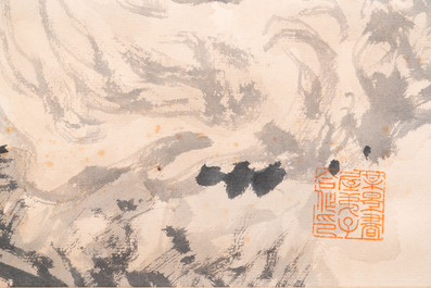 Wu Hufan (1894-1968): 'Des oiseaux parmi des branches fleuries', encre et couleurs sur papier, dat&eacute; juin 1937