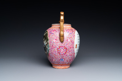 A tall Chinese famille rose wine ewer and cover, Qianlong mark, Republic