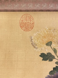 Chinese school, naar en met de signatuur van Jiang Tingxi (1669 - 1732): 'Florale compositie', inkt en kleur op zijde