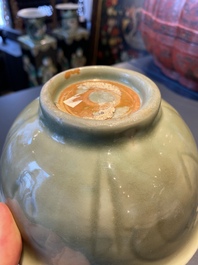 A Chinese Longquan celadon bowl with incised design, Ming